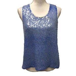 Chanel Sequin Tank Top Womens 40 Small Lavendar Blue Silver Party Luxury
